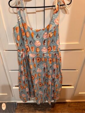 Hell Bunny Blue and White Seashell Sundress with Tie Straps